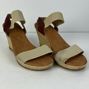 Bizou Wedge Sandals Size 8 Beige Platform Heel 3.25in Open Toe Stretch Strap